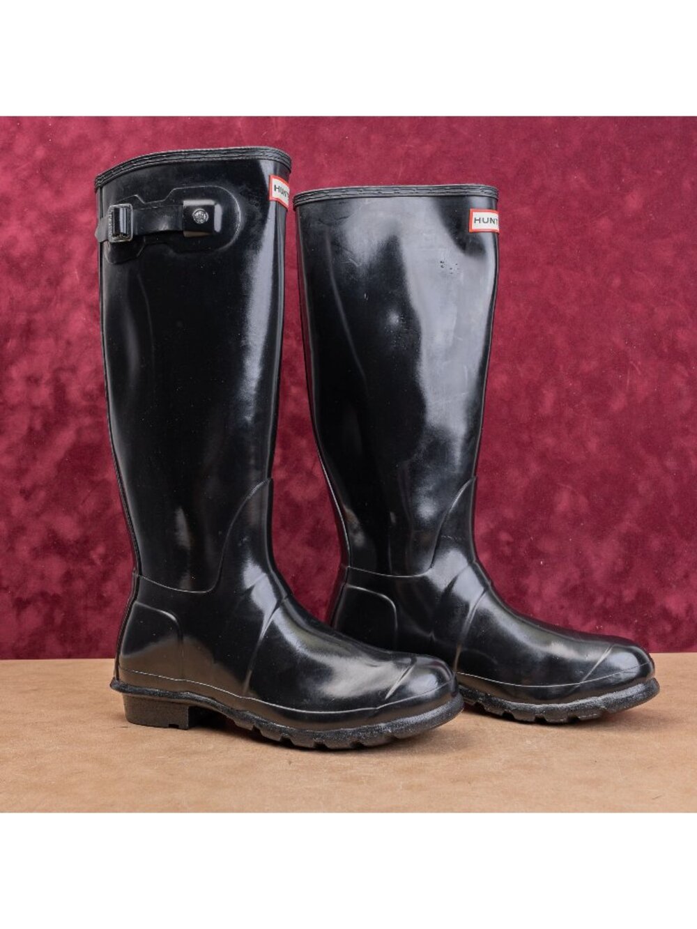 Hunter Wmn Original Tall Gloss Black Barn Farm Wellies Rubber Boots 9US EUR40